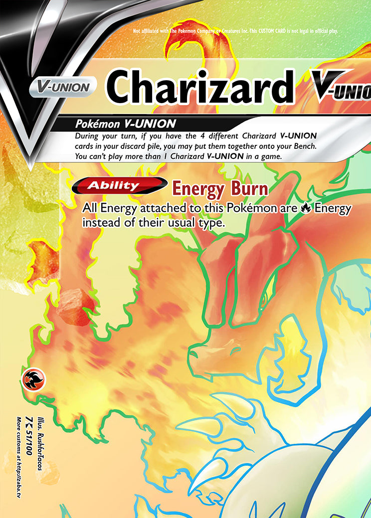 Rainbow Rare Charizard V-UNION (All 4 Parts or Together) Custom Pokemon Card - ZabaTV
