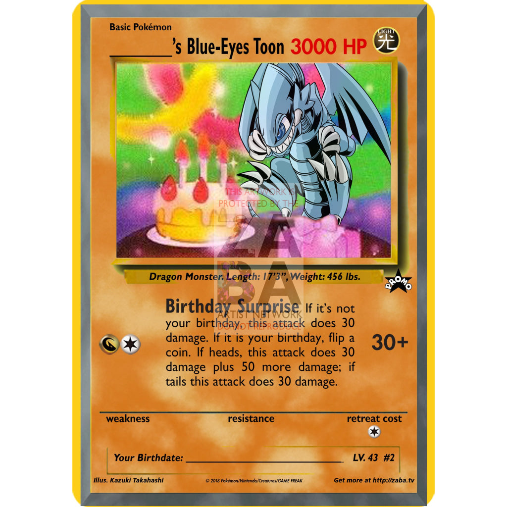 Birthday Blue Eyes Toon Dragon Custom Pokemon/YuGiOh Card - ZabaTV