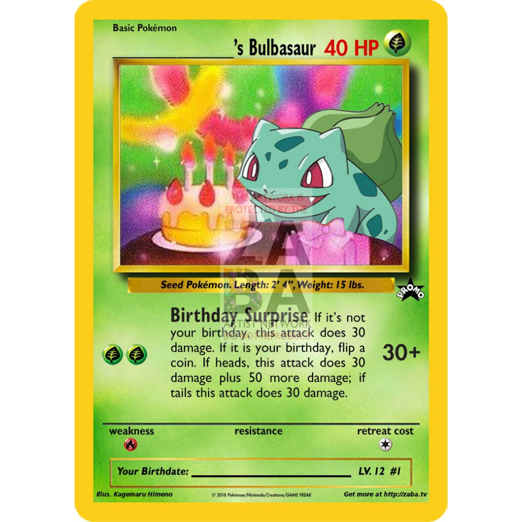 Birthday Bulbasaur Custom Pokemon Card - ZabaTV