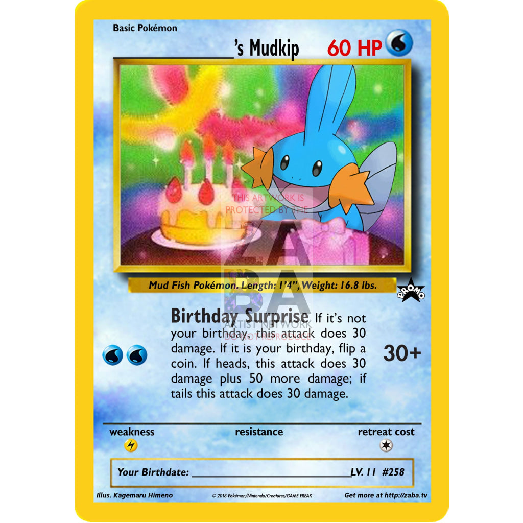 Birthday Mudkip Custom Pokemon Card - ZabaTV