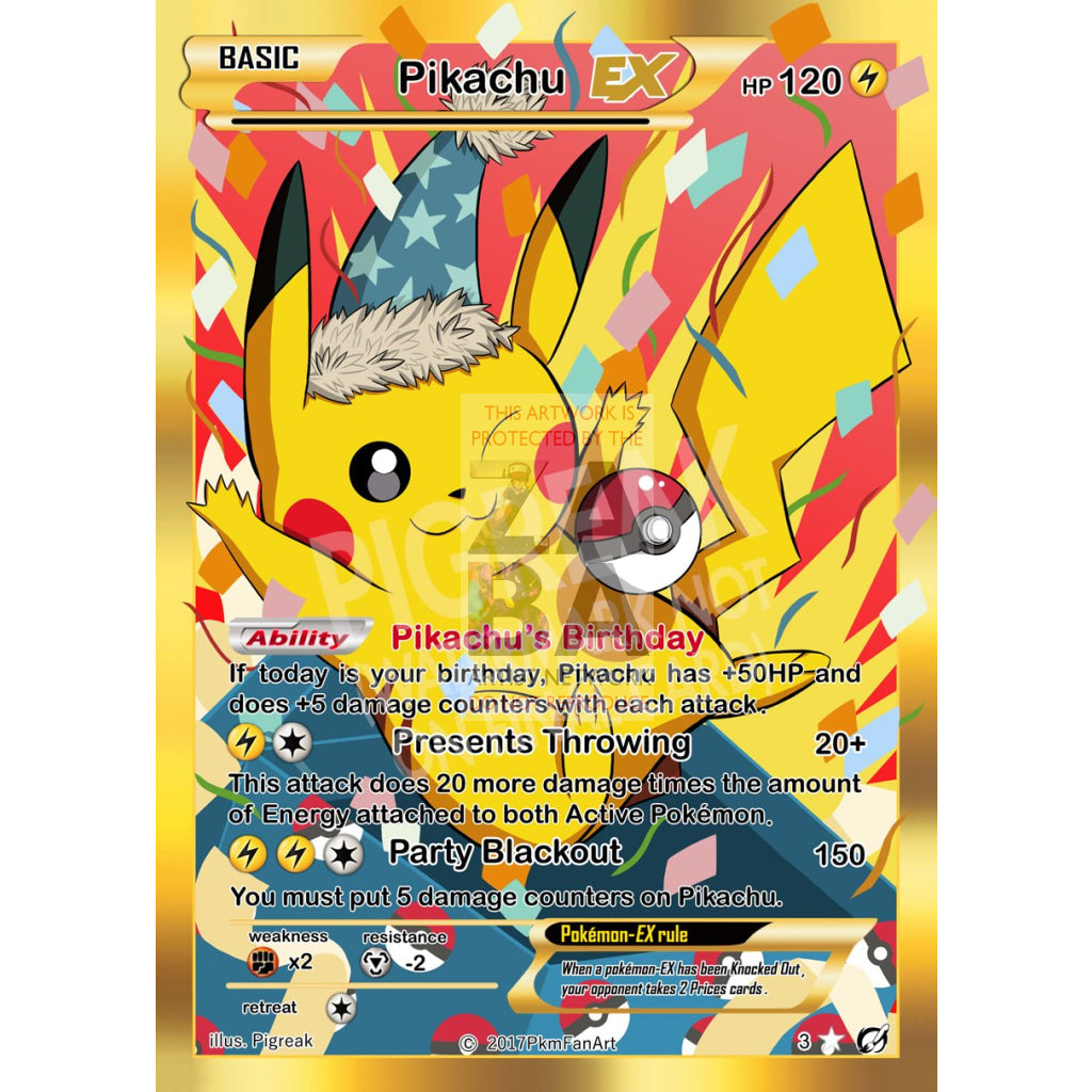 Birthday Pikachu EX PIGREAK Custom Pokemon Card - ZabaTV