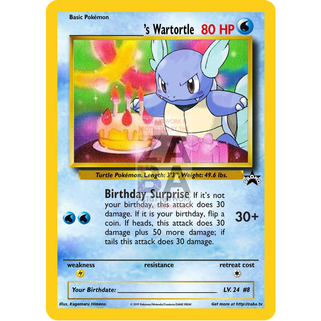 Birthday Wartortle Custom Pokemon Card - ZabaTV
