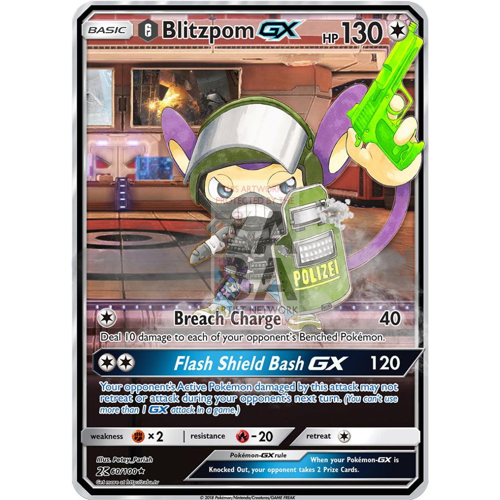 Blitzpom GX (Aipom + Blitz) Custom Rainbow Six Siege Pokemon Card - ZabaTV