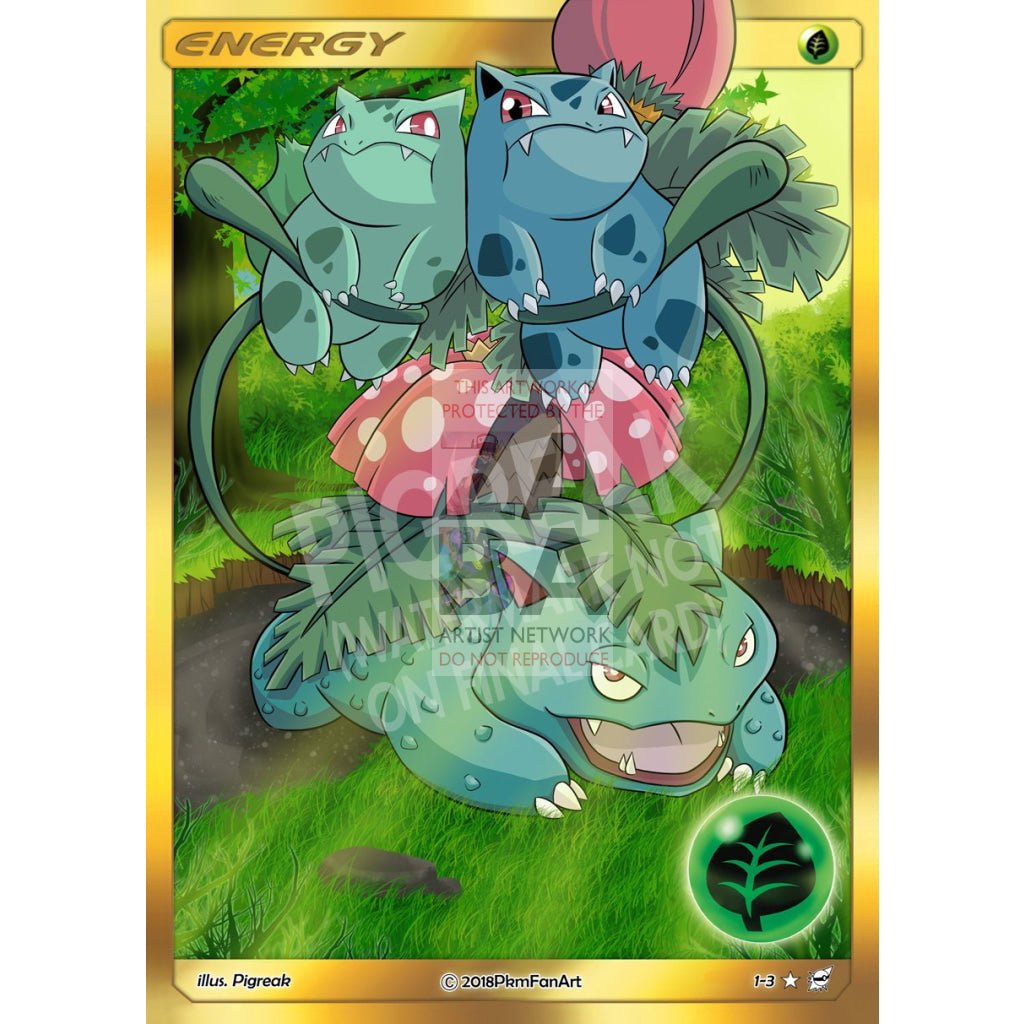 Bulbasaur Evolution Grass Energy PIGREAK Custom Pokemon Card - ZabaTV
