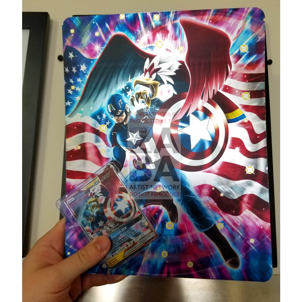 Captain America & Braviary 8"x10.5" Holographic Poster + Custom Pokemon Card Gift Set - ZabaTV