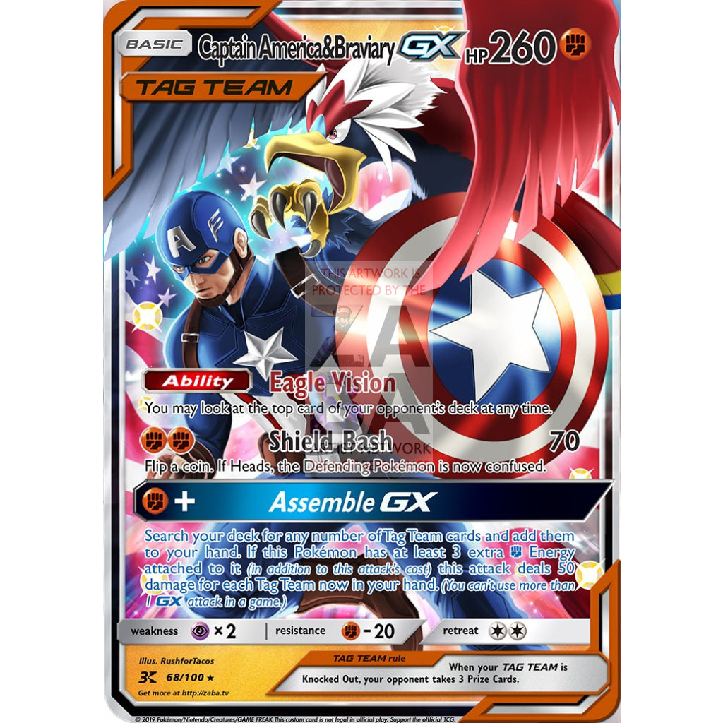 Captain America & Braviary 8X10.5 Holographic Poster + Custom Pokemon Card Gift Set