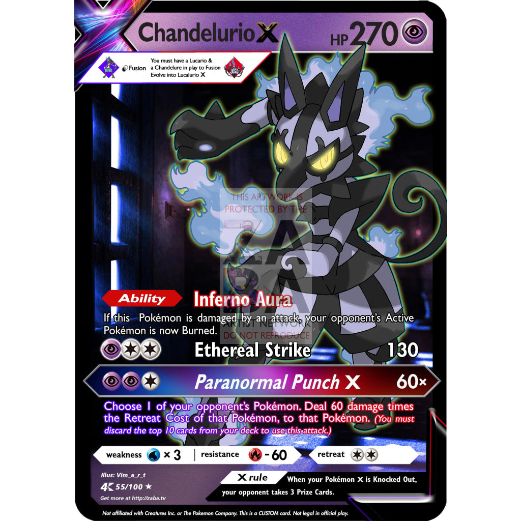 Chandelurio X (Lucario + Chandelure) Custom Pokemon Card - ZabaTV