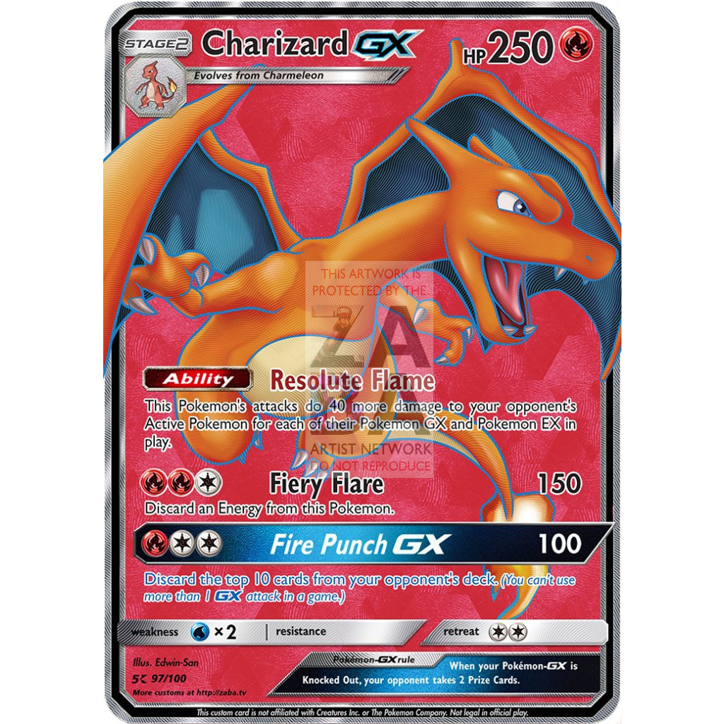 Charizard GX Full Art Custom Pokemon Card - ZabaTV