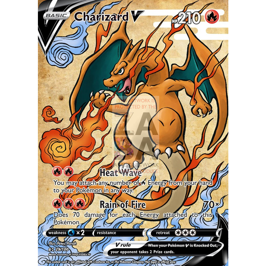 Charizard V (Traditional Japanese Style Inspired) Custom Pokemon Card - ZabaTV
