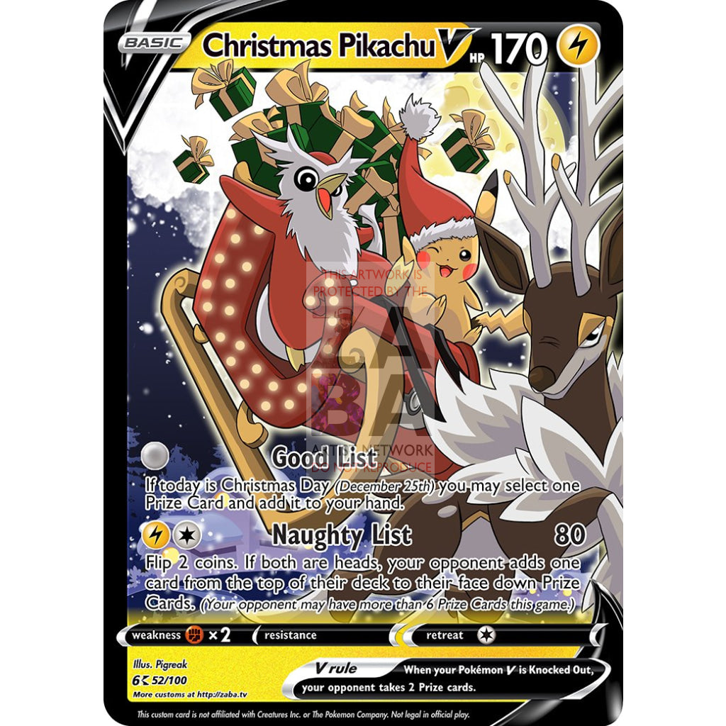 Christmas Pikachu V Custom Pokemon Card - ZabaTV