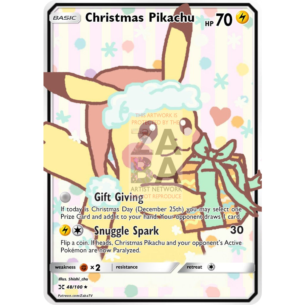 Christmas Pikachu (Version 2) Custom Pokemon Card - ZabaTV