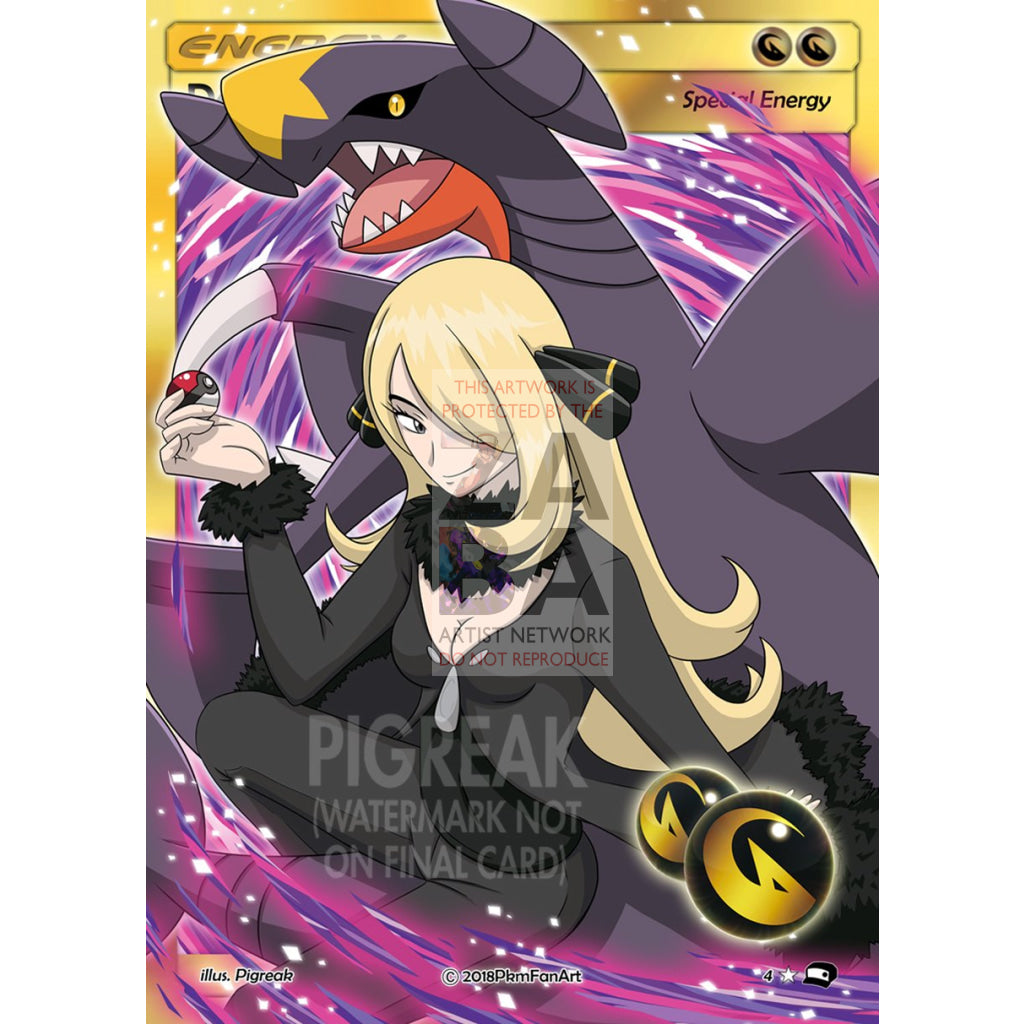 Cynthia & Garchomp Double Dragon Energy PIGREAK Custom Pokemon Card - ZabaTV