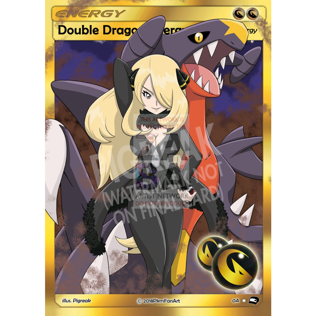Cynthia's Garchomp Double Dragon Energy PIGREAK Custom Pokemon Card - ZabaTV
