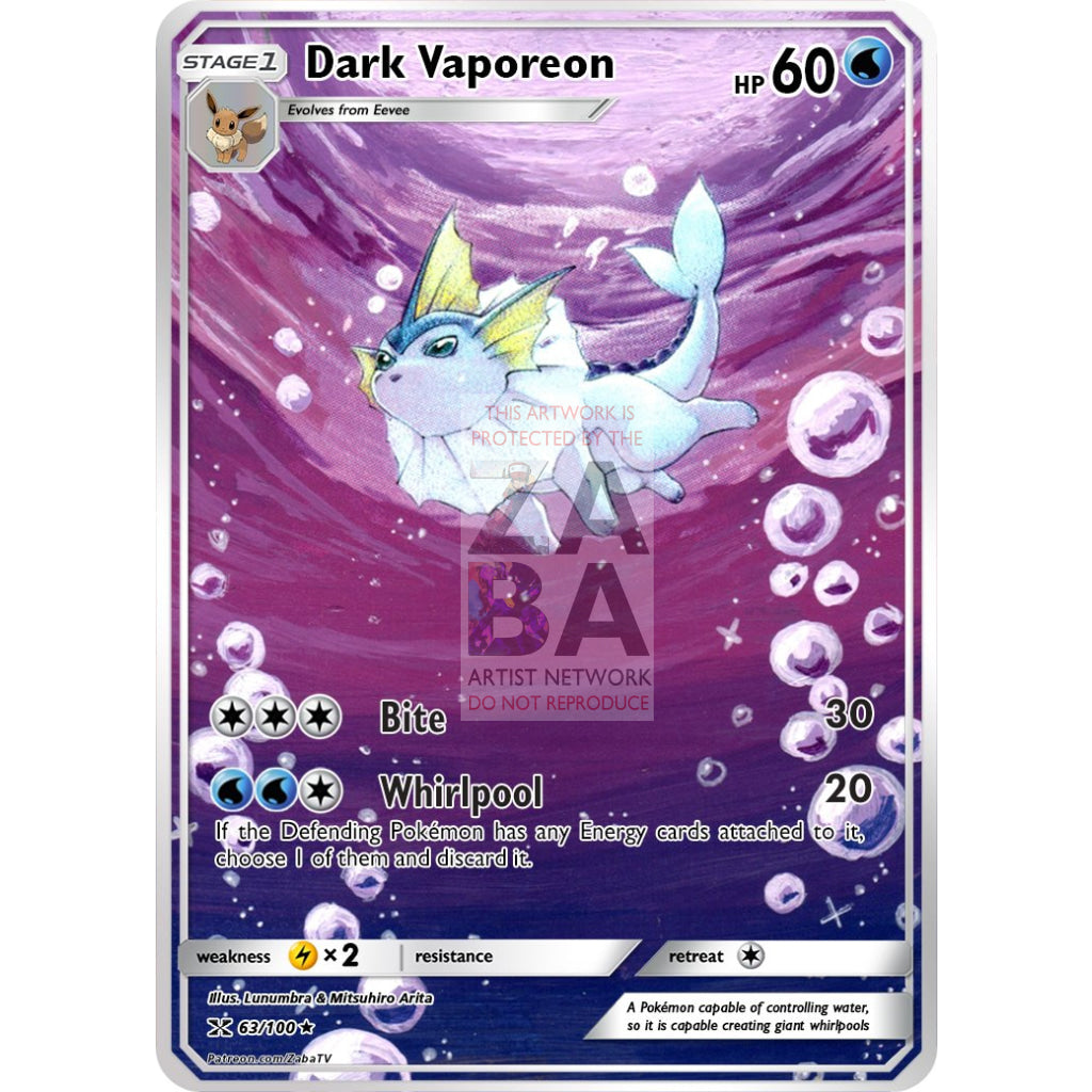 Dark Vaporeon Team Rocket 45/82 Extended Art Custom Pokemon Card - ZabaTV