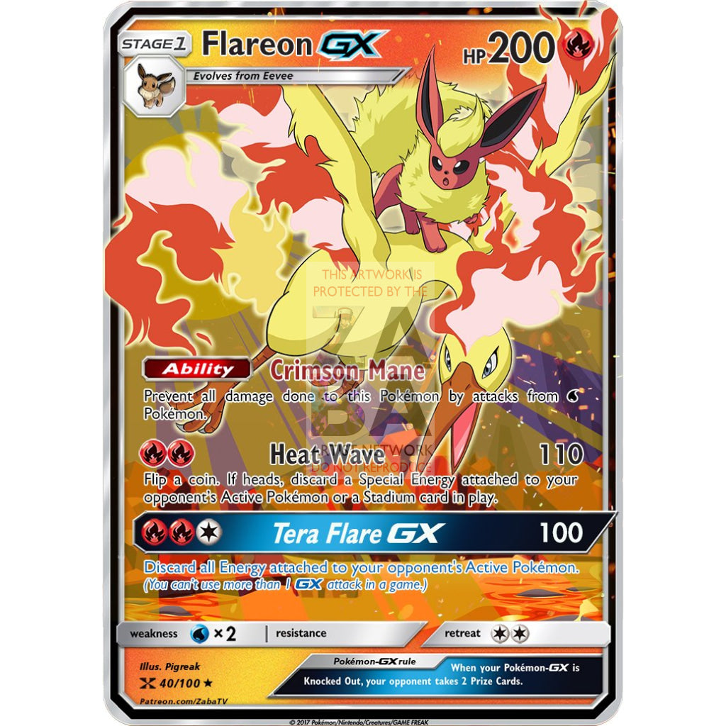 Flareon GX (Version 2) Custom Pokemon Card - ZabaTV