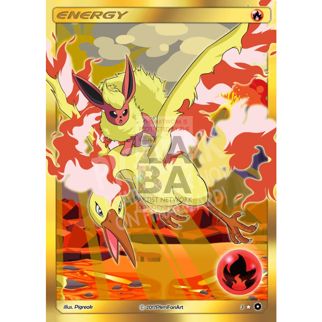 Flareon & Moltres Fire Energy PIGREAK Custom Pokemon Card - ZabaTV