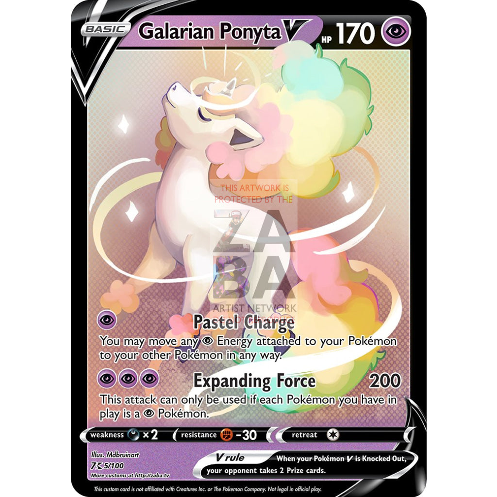 Galarian Ponyta V Custom Pokemon Card Text / Silver Foil