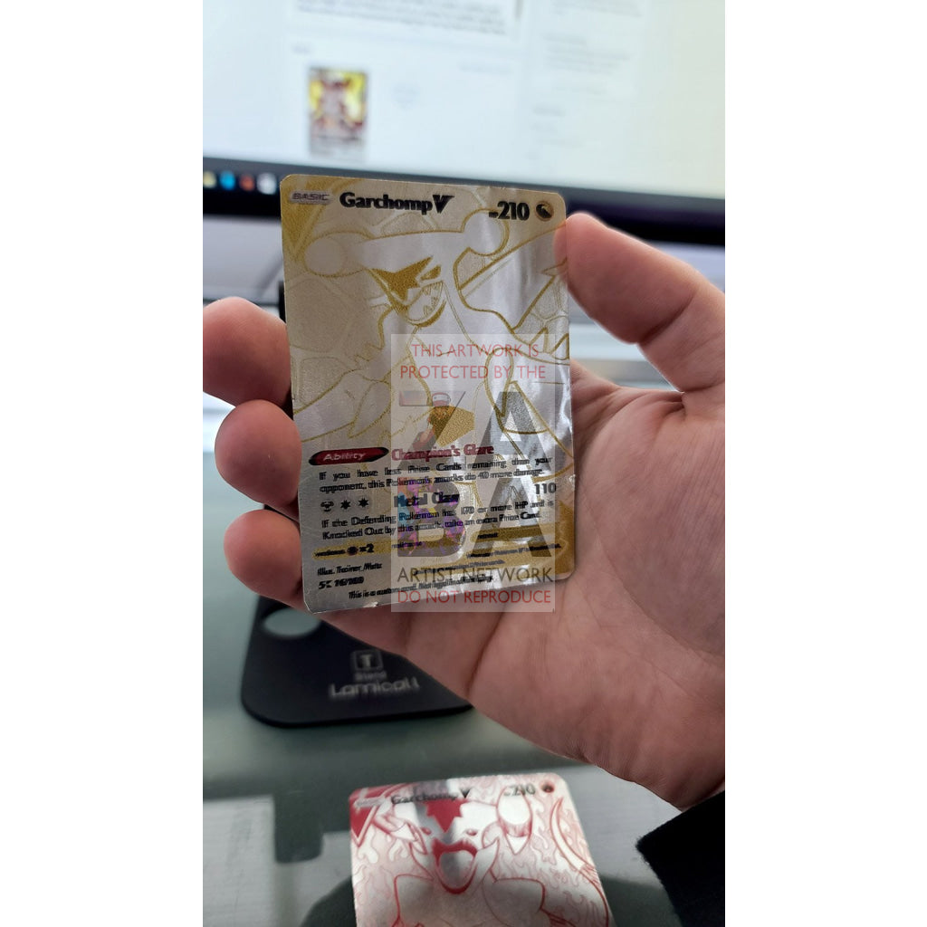 Garchomp V (Dragon Type) Custom Pokemon Card Metal Plated