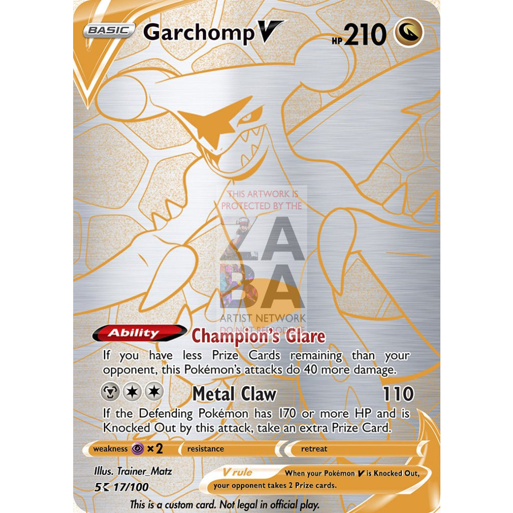 Garchomp V (Dragon Type) Custom Pokemon Card Silver Holographic