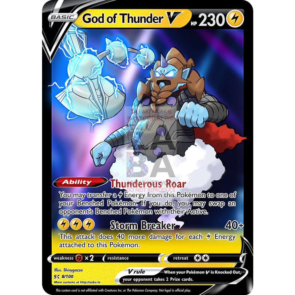 God Of Thunder V (Thor+Thundurus) Extended Art Custom Pokemon Card