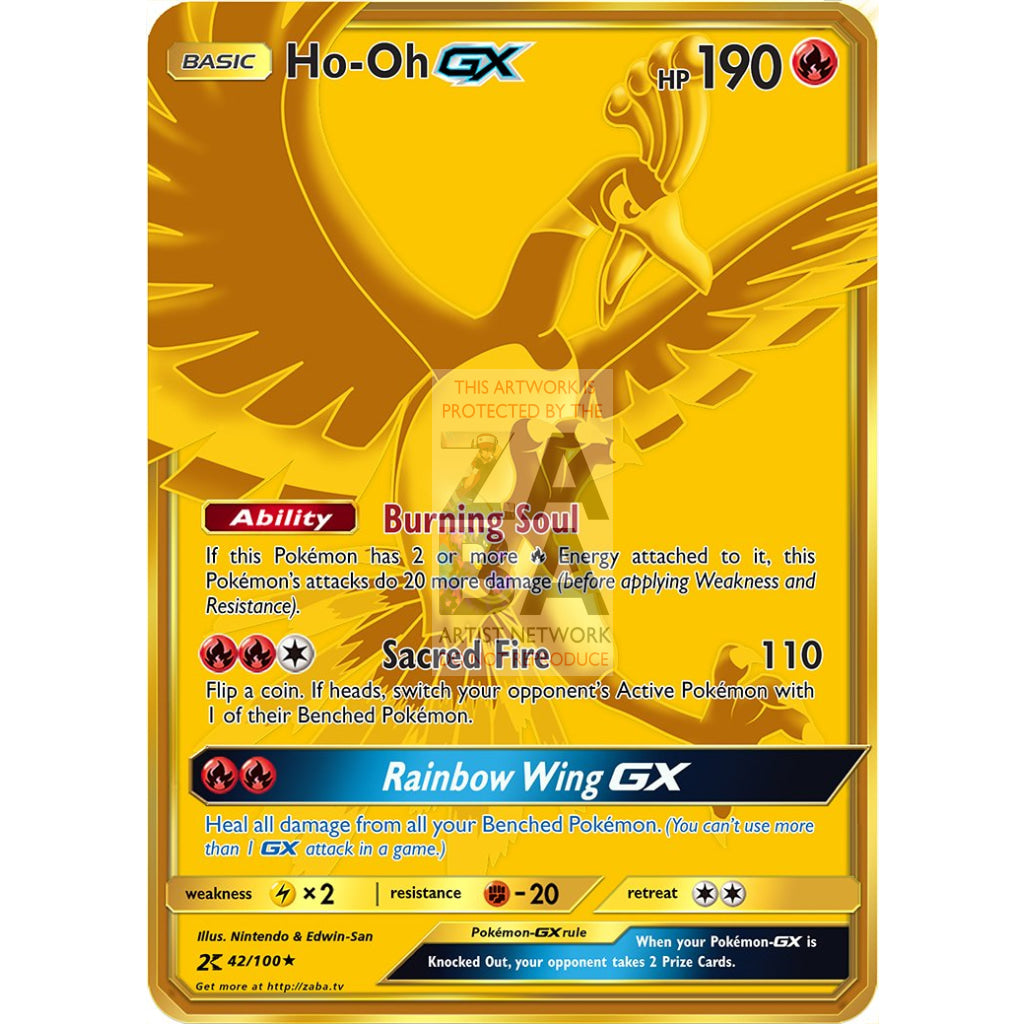 GOLD Ho-Oh GX Secret Rare Custom Pokemon Card - ZabaTV