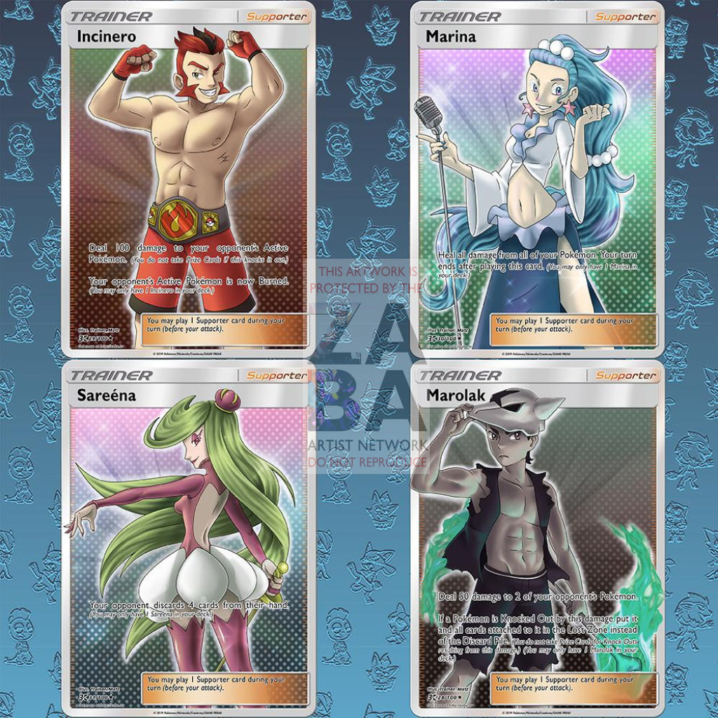 Incinero (Trainer) Custom Pokemon Card Combo Of All 4