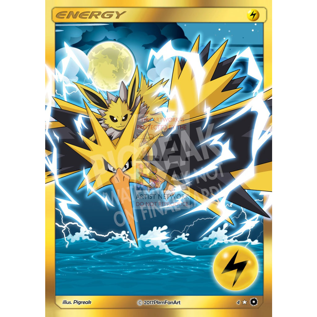 Jolteon & Zapdos Electric Energy PIGREAK Custom Pokemon Card - ZabaTV