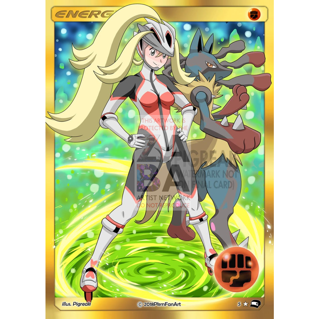 Korrina & Mega Lucario Fighting Energy PIGREAK Custom Pokemon Card - ZabaTV