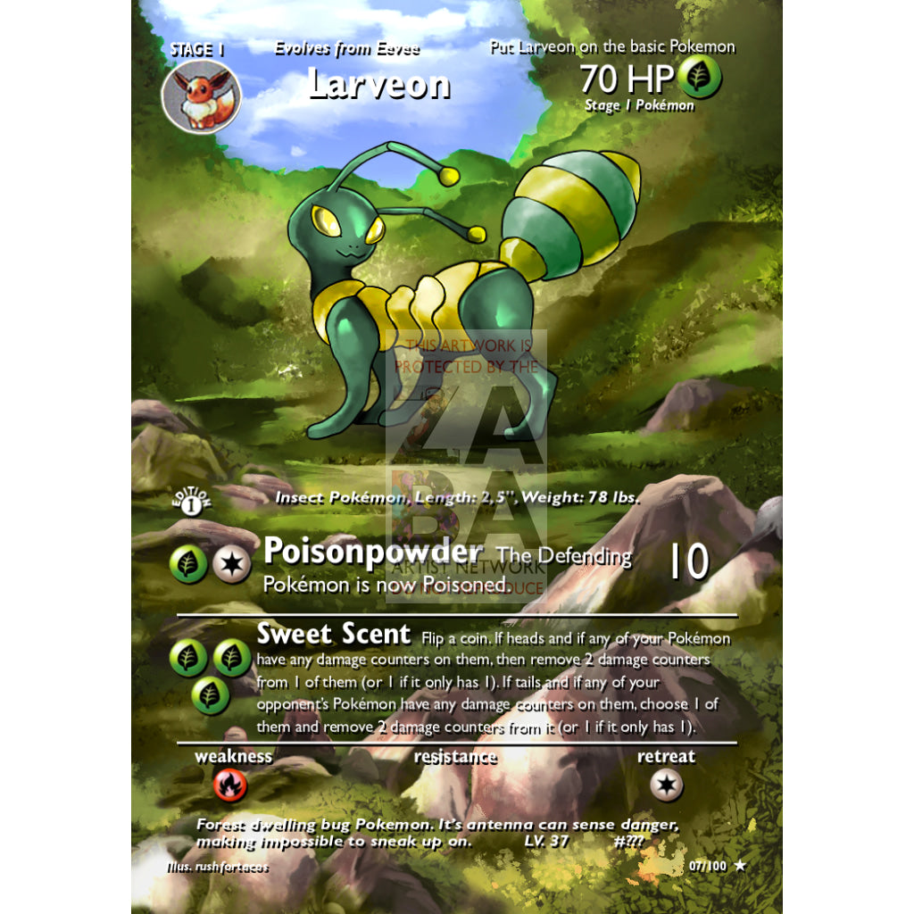 Larveon (Eeveelution) Custom Pokemon Card - ZabaTV
