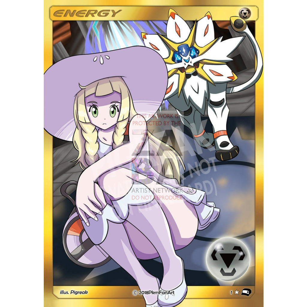 Lillie & Solgaleo Steel Energy PIGREAK Custom Pokemon Card - ZabaTV