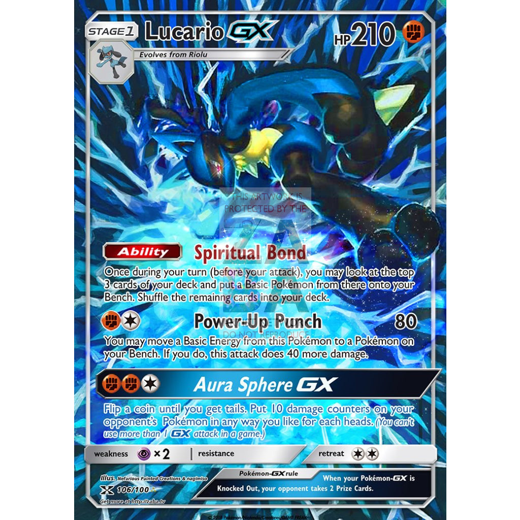 Lucario GX FULL ART Custom Pokemon Card - ZabaTV