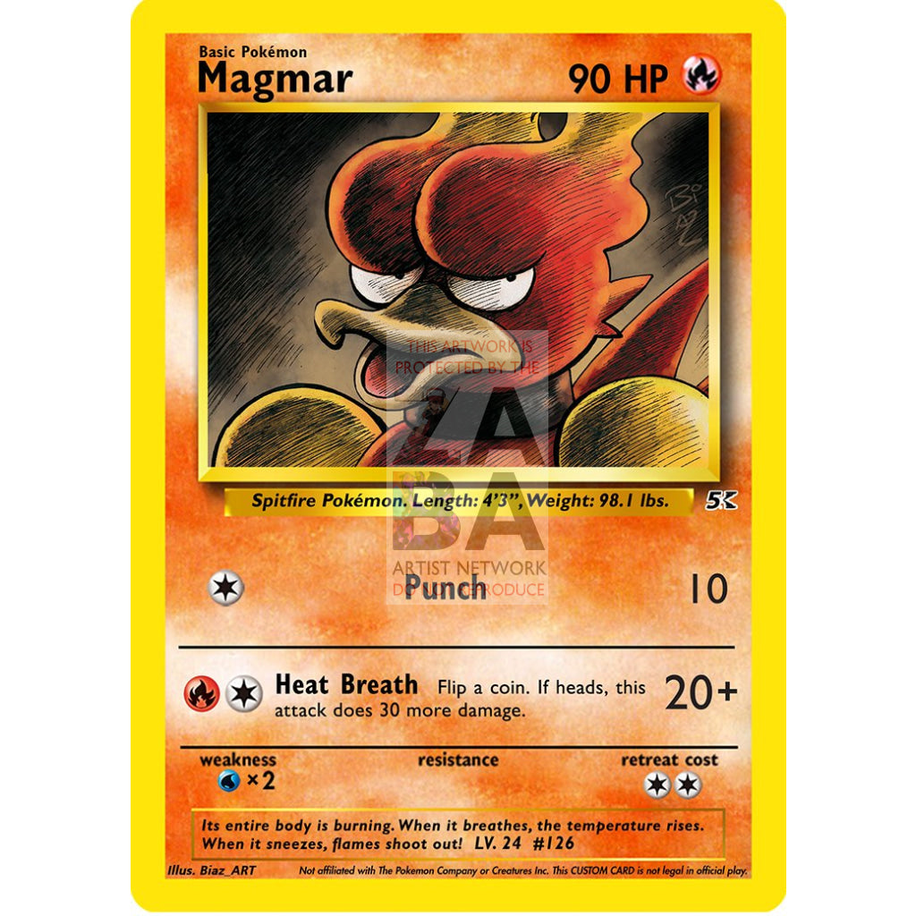 Magmar 29/192 Rebel Clash (Re-imagined in Base Set) Custom Pokemon Card - ZabaTV