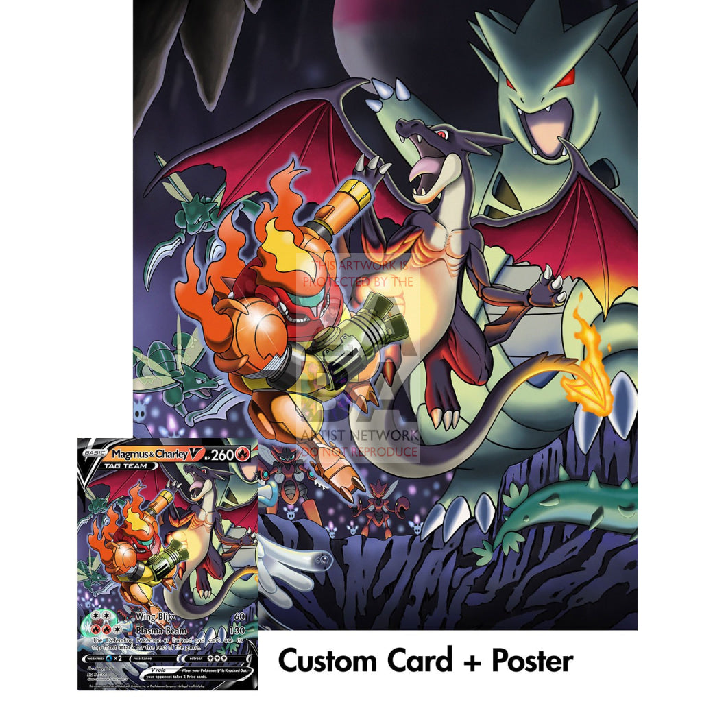 Magmus & Charley (Super Metroid Samus & Ridley) 10"x8" Holographic Poster + Custom Card Gift Set - ZabaTV