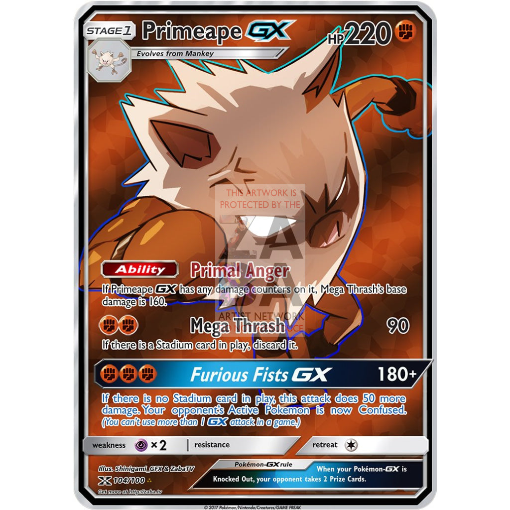 Primeape GX FULL ART Custom Pokemon Card - ZabaTV