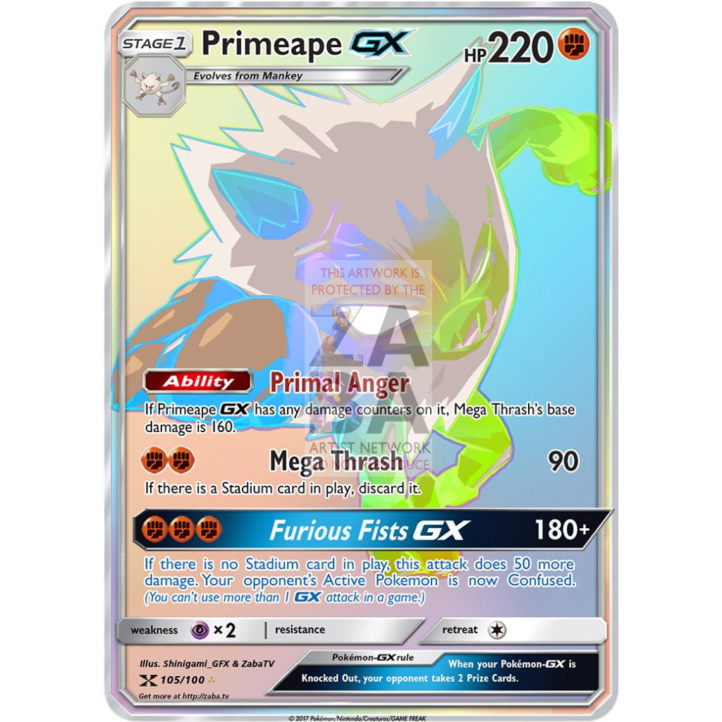 Primeape GX RAINBOW RARE Custom Pokemon Card - ZabaTV