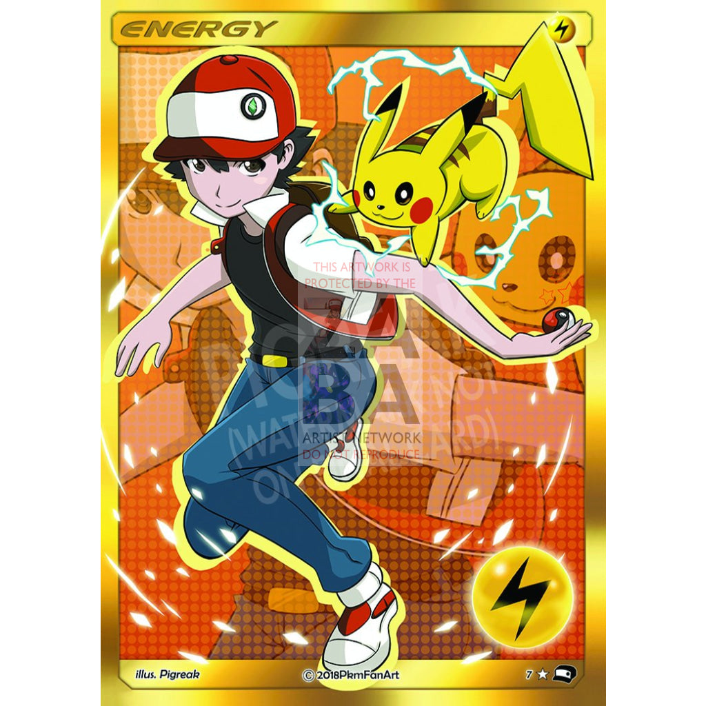 Red & Pikachu Electric Energy PIGREAK Custom Pokemon Card - ZabaTV