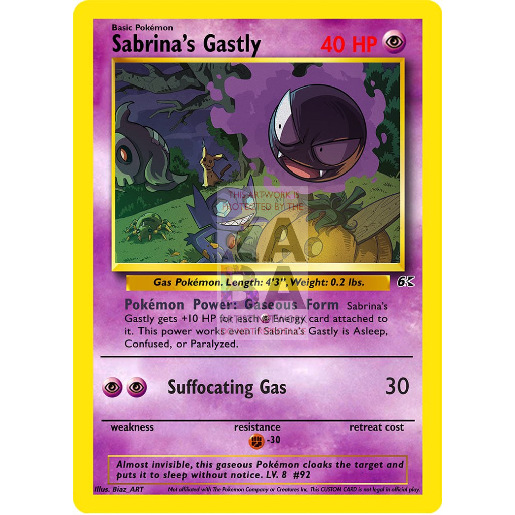 Sabrina's Gastly 97/132 Gym Challenge (Re-imagined) Custom Pokemon Card - ZabaTV