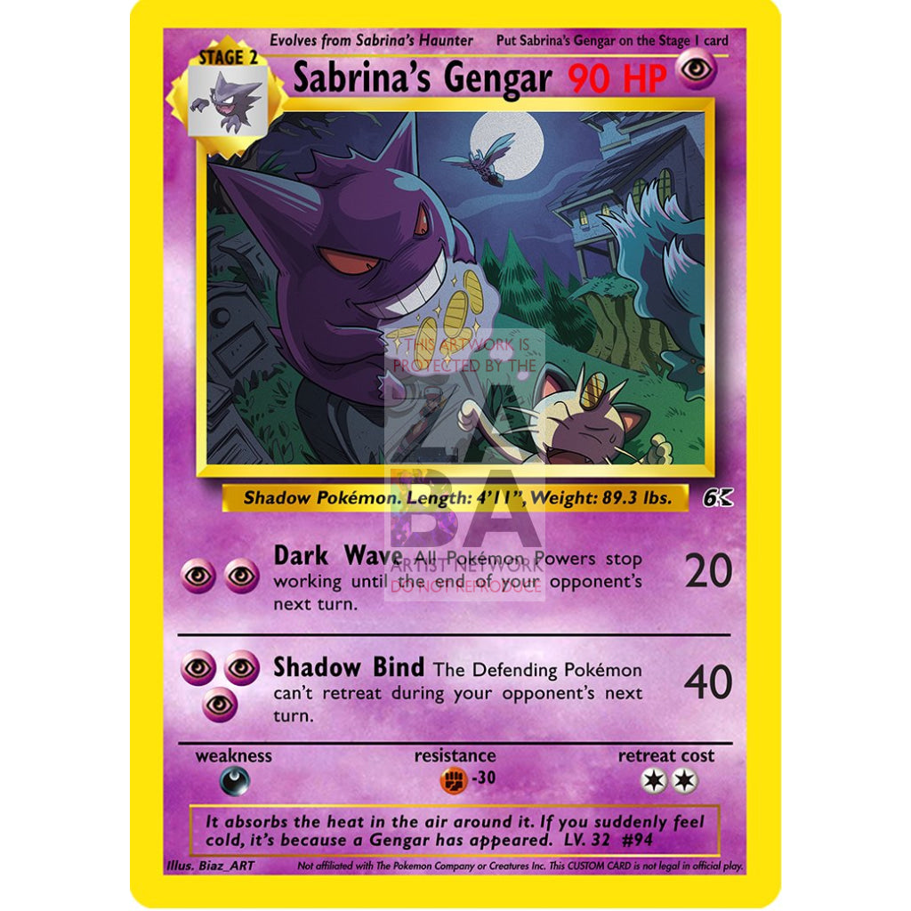 Sabrinas Gengar 29/132 Gym Challenge (Re-Imagined) Custom Pokemon Card Silver Foil