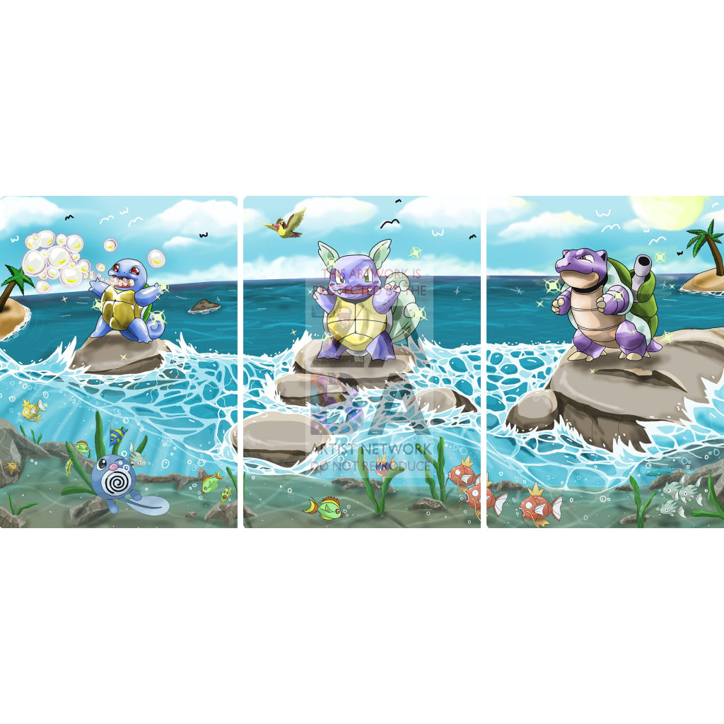 Shining Blastoise 2/102 Base Set Extended Art - Custom Pokemon Card Triple Pack Continuous