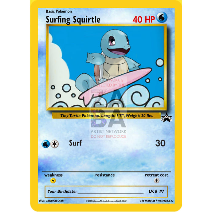 Surfing Squirtle Custom Pokemon Card Silver Holographic