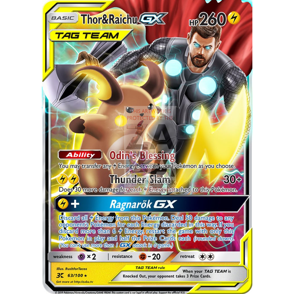 Thor & Raichu GX Custom Pokemon Card - ZabaTV