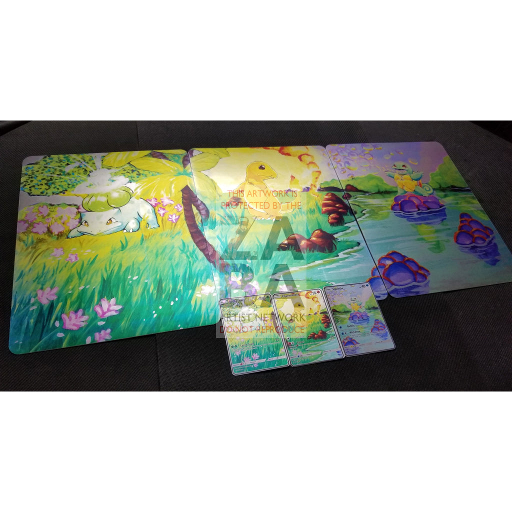TRIPLE PACK Bulbasaur, Charmander & Squirtle 8"x10.5" Holographic Posters + Cards Gift Set - ZabaTV