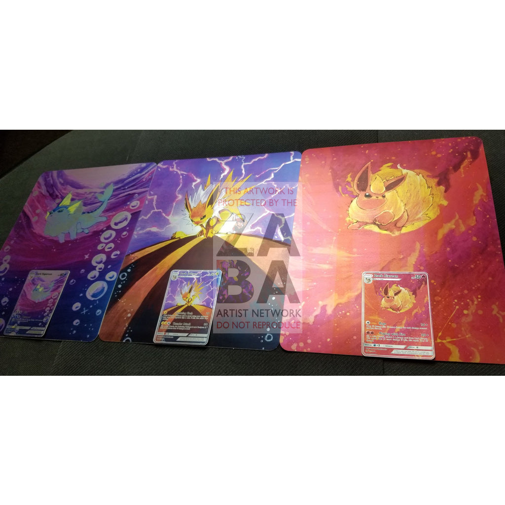 TRIPLE PACK Dark Flareon, Jolteon & Vaporeon 8"x10.5" Holographic Posters + Cards Gift Set - ZabaTV