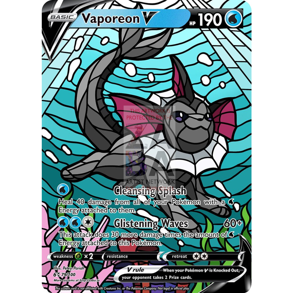 Vaporeon V Stained-Glass Custom Pokemon Card - ZabaTV