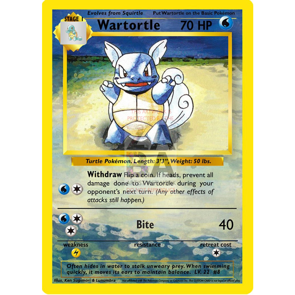 Wartortle 42/102 Base Set (+Text) Extended Art Custom Pokemon Card - ZabaTV