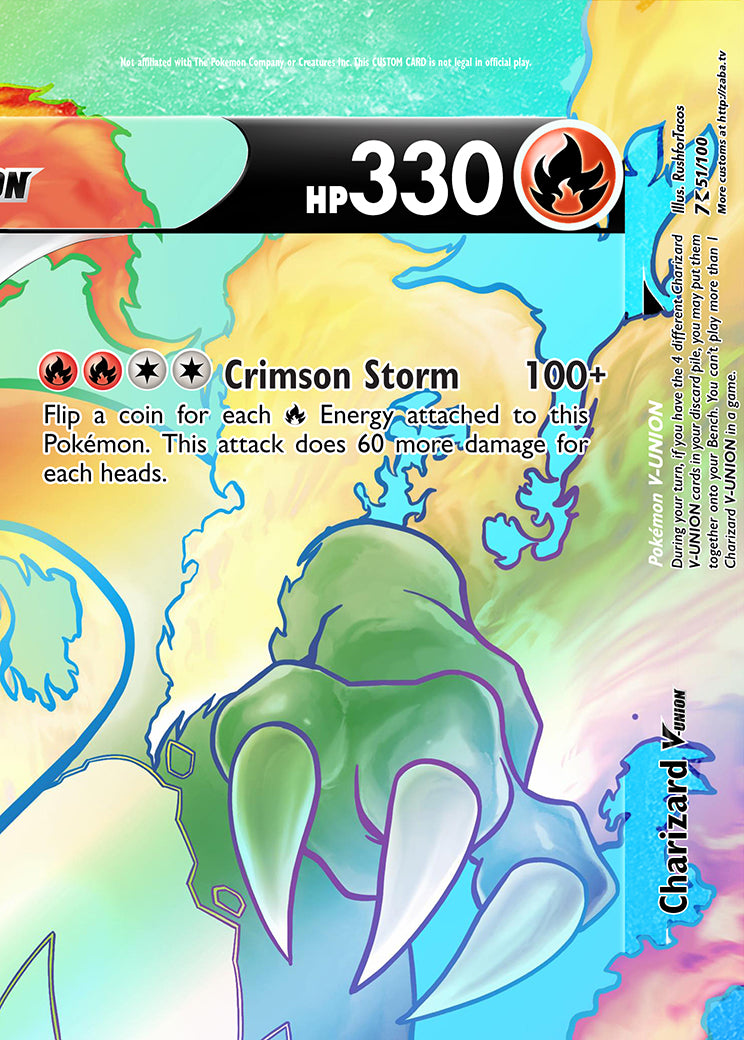 Rainbow Rare Charizard V-UNION (All 4 Parts or Together) Custom Pokemon Card - ZabaTV