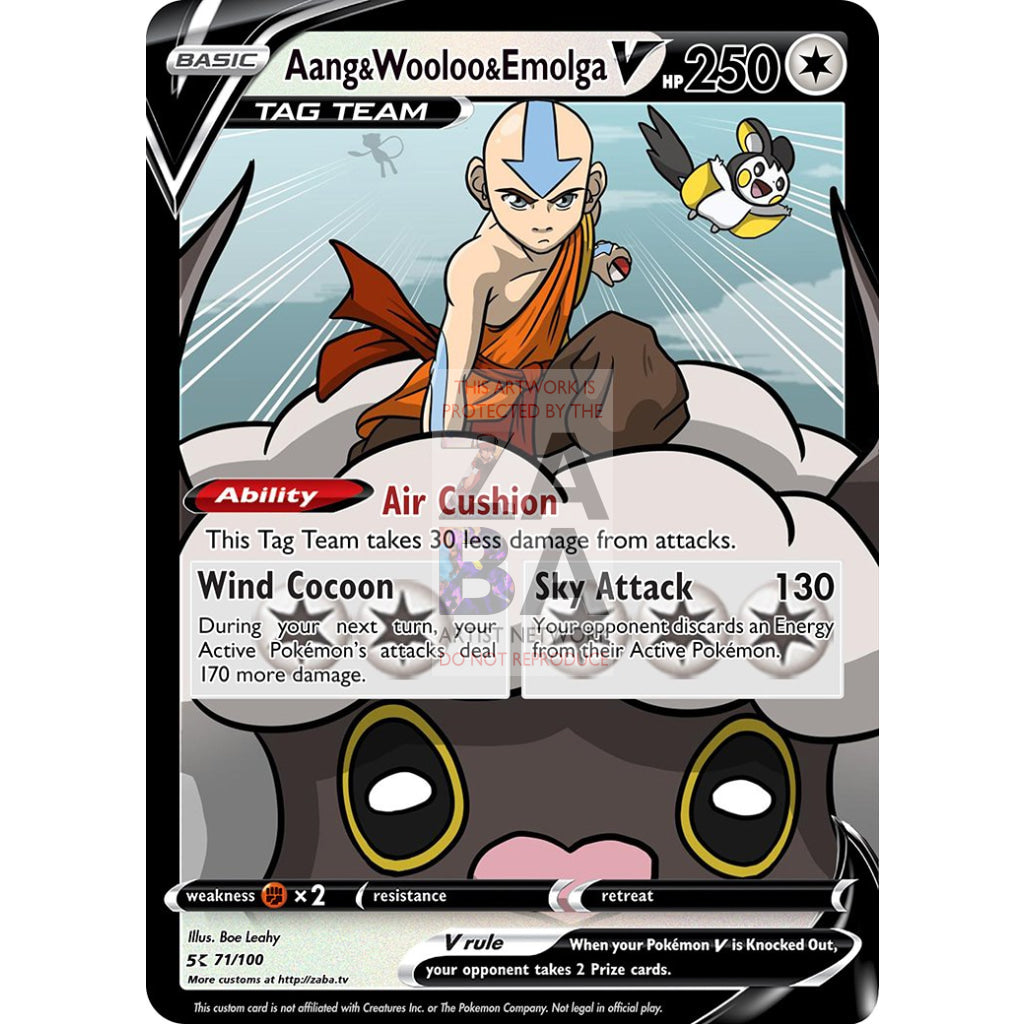 Aang & Wooloo Emolga Custom Atla X Pokemon Card Silver Foil