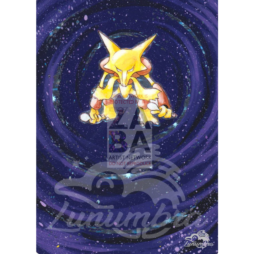 Alakazam 1/102 Base Set Extended Art Custom Pokemon Card Textless Silver Holographic