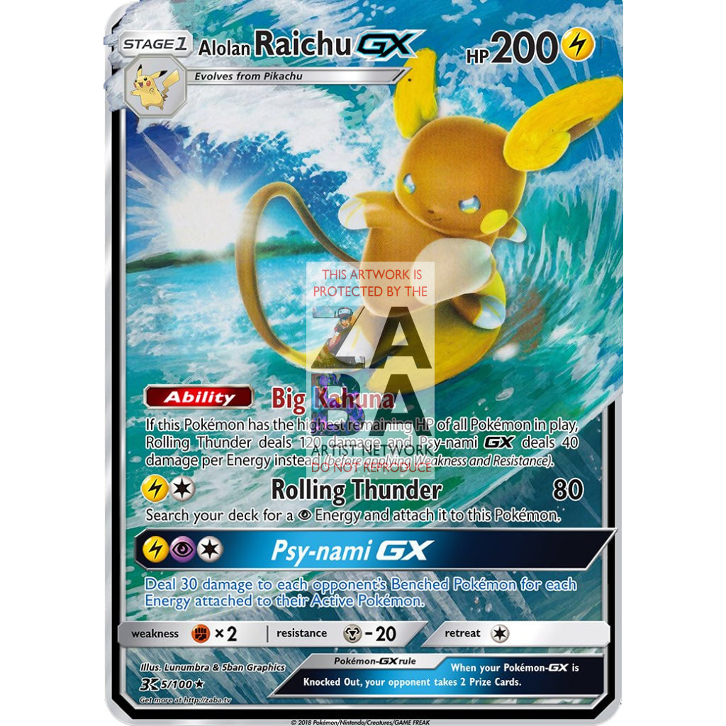 Alolan Raichu GX Extended Art Custom Pokemon Card - ZabaTV