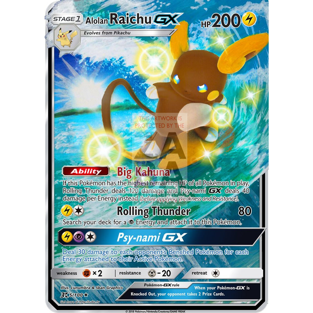 Alolan Raichu GX Extended Art Custom Pokemon Card - ZabaTV